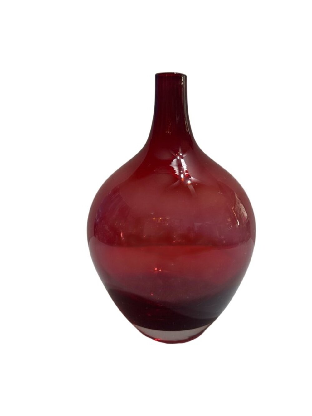 Red Hand Blown Art Glass Vase Decorative Collectible Glossy Smooth Unique Design